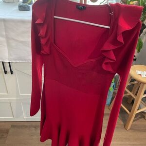 Express Red Long Sleeve Dress with Ruffles
